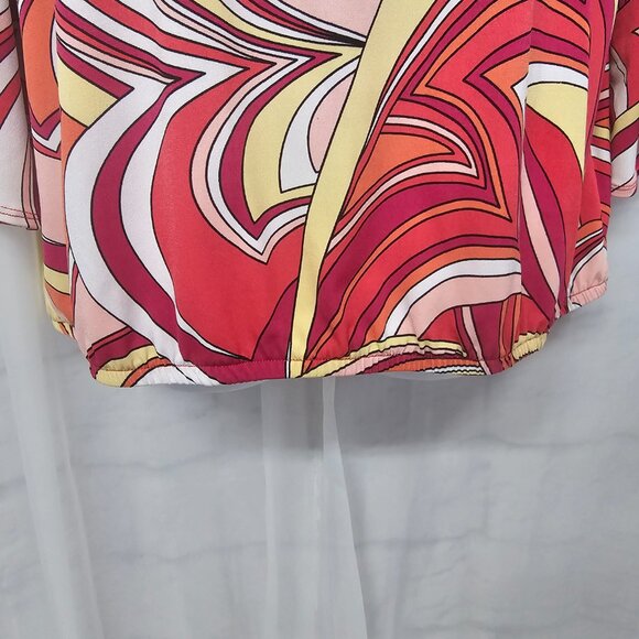Vintage Chico's Retro Psychedelic Mod Blouse Pink Yellow 90s Festival 2 (L) - Picture 5 of 11